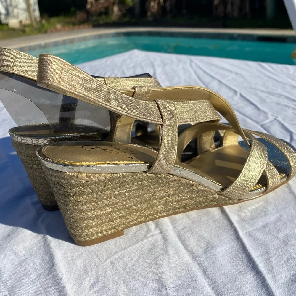NWT Adrianna Papell Alba Platino Metallic gold and tan wedges / 9.5 / Inc. box - Picture 9 of 16